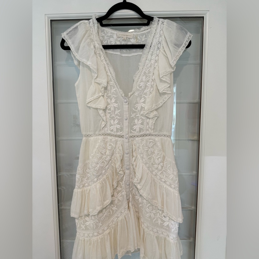 LoveShackFancy India Ruffle Button Front Mini Dress (Small) - Picture 2 of 5